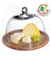 Round Glass Cheese Dome with Wooden Tray